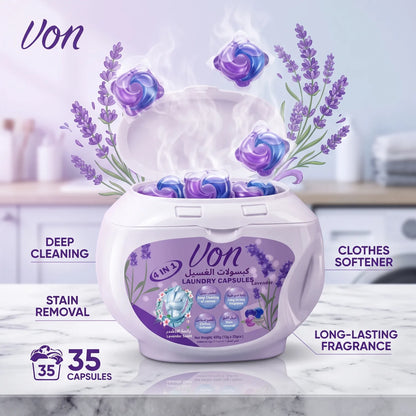 Vona Laundry Capsules 420g – 35 x 12g Lavender Scented 4-in-1 Detergent Pods for Deep Cleaning, Stain Removal and Softening