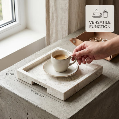 Travertine Stone Tray / Coaster – 10 x 10 x 1.5 cm Square Serving and Decorative Surface