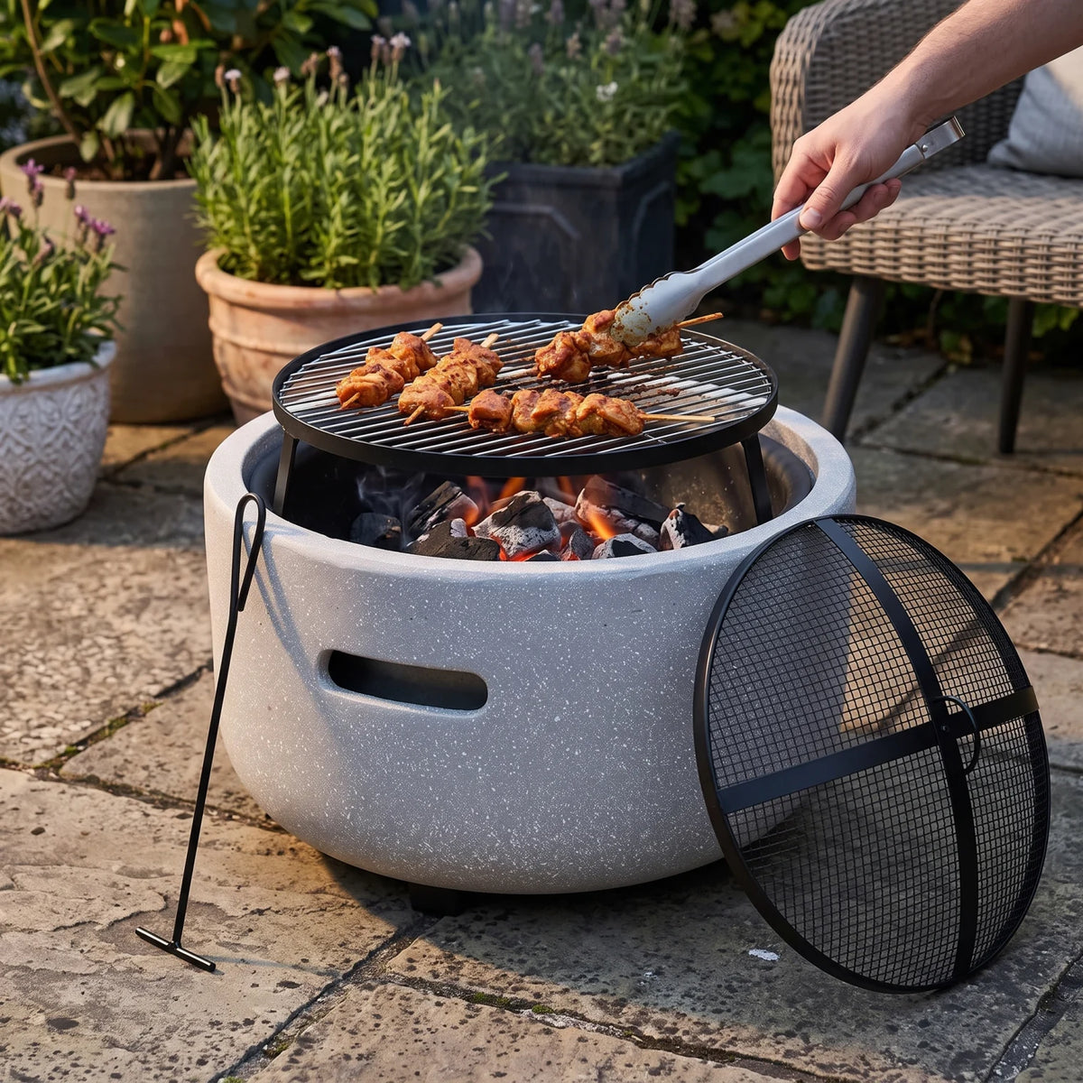 Omega 1 Outdoor Fire Pit and BBQ Grill – Lightweight 40 x 43 x 43 cm Portable Camping and Garden Grill for Outdoor Cooking and Grilling