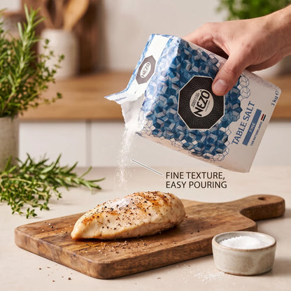 Fine Table Salt 1 KG – White Cooking and Seasoning Salt with Anti-Caking Agent E535