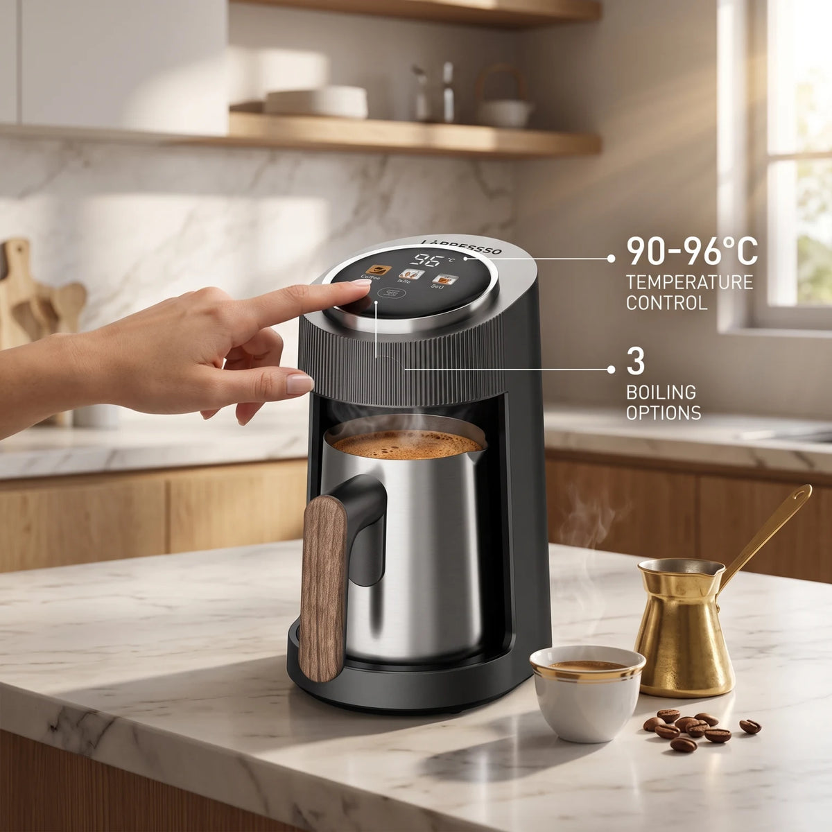 LePRESSO KAHVIYAN TURKISH COFFEE MAKER – 3 Boiling Options | 90–96°C Temperature Control | TFT Display | Coffee, Milk & Water Boiling