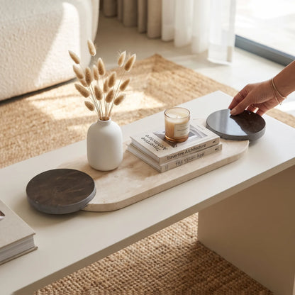 Natural Travertine Stone Tray with Two Round Handles – 57 x 18 x 4 cm | Rectangular Serving and Display Tray