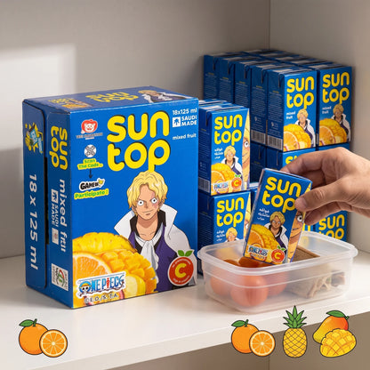 Sun Top Mixed Fruit Juice Drink 18 x 125 ml – One Piece Packaging, No Preservatives, High in Vitamin C, Saudi Made Juice Boxes