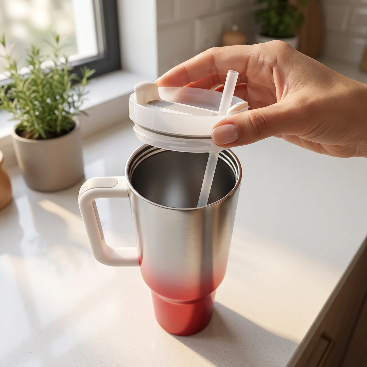 Steel Cylindrical Handled Countertop Vessel – 27cm Height | 10cm Plastic Cap | 8cm Base | Plastic Handle