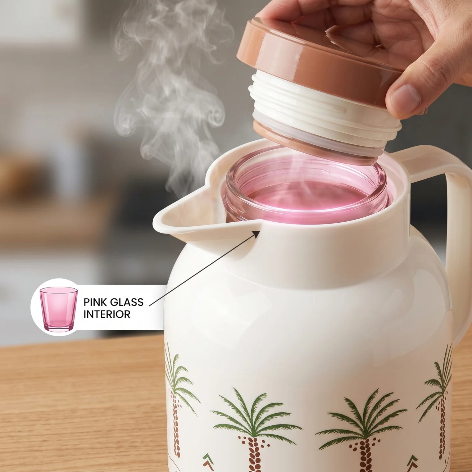 Legend Vacuum Flask 2.0 Liters – Leak-Proof Tea and Coffee Flask with Pink Glass Interior