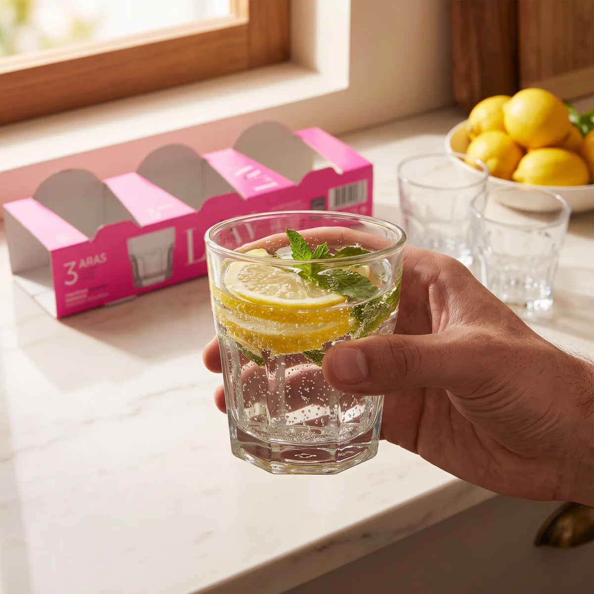 LAV 3 Pieces Glass Set – 200 CC Clear Tumblers, 82 mm Height, Dishwasher Safe, Thick Base, Made in Turkey