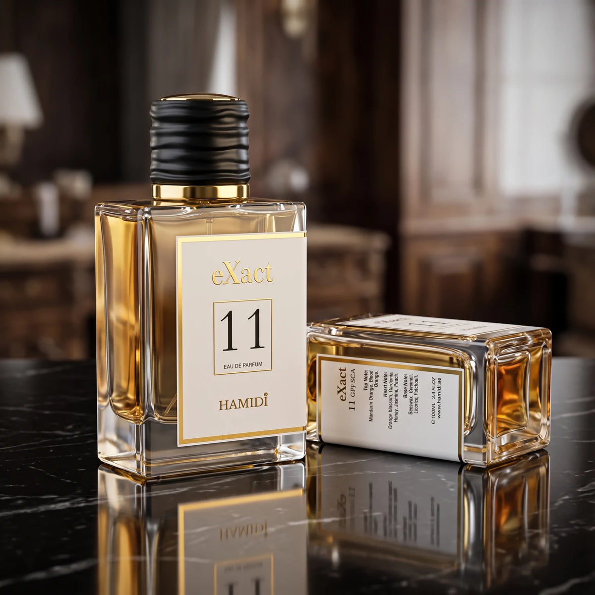 HAMIDI eXact Eau de Parfum 100 ML – Amber-Colored Fragrance | Rectangular Bottle | Black Ribbed Cap