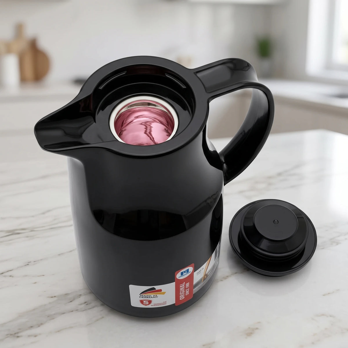 Markutec German-Made Black Vacuum Flask 1 Litre | Premium Plastic Body | Leak-Proof Tea and Coffee Carafe