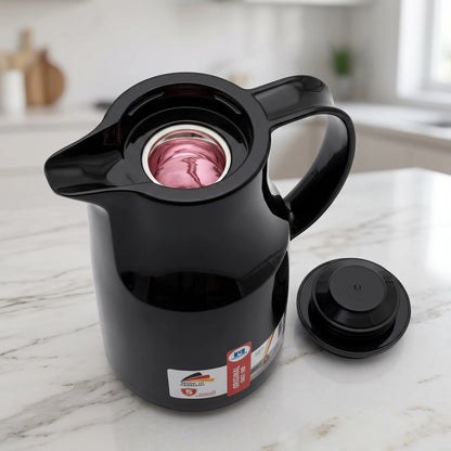 Markutec German-Made Black Vacuum Flask 1 Litre | Premium Plastic Body | Leak-Proof Tea and Coffee Carafe