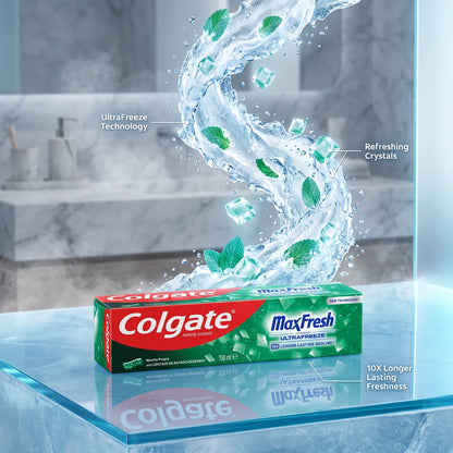 Colgate MaxFresh Menthe Propre Toothpaste 150 ml – Anti-Caries Formula with UltraFreeze Technology and Refreshing Crystals