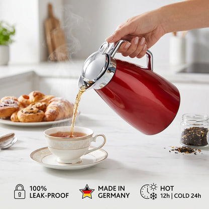 Emsa Plaza Vacuum flask (Aroma Diamond) 1 Litre – Red Handled Design | Leak Proof | Keeps Drinks Hot or Cold