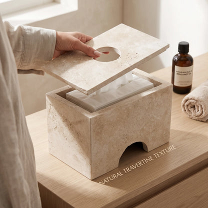 Natural Travertine Marble Tissue Box – 17 x 14 x 24 cm | Beige Stone Design