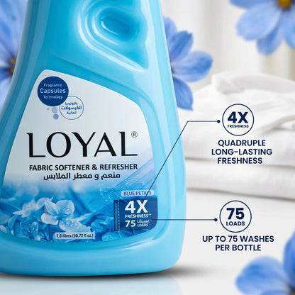 LOYAL Fabric Softener & Refresher Blue Petals 1.5 Liters | Fragrance Capsules Technology | 4X Freshness