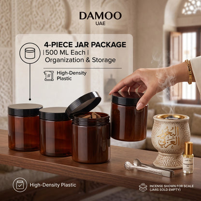 4-Piece Incense Jar Package – 500 ML Each | High-Density Plastic Storage Containers for Incense Storage and Organization