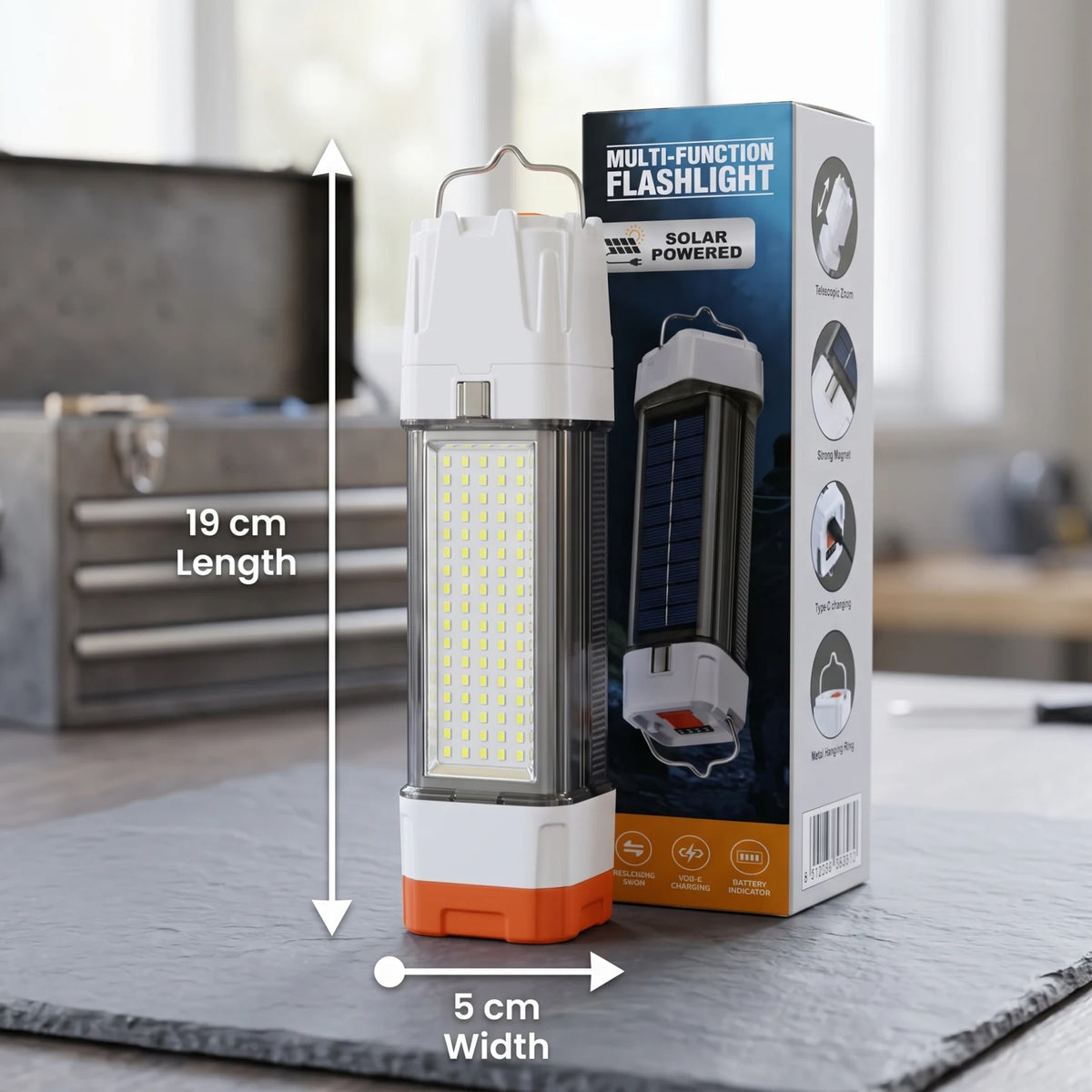 Multifunction flashlight (Solar Powered) – 5 cm Width x 19 cm Length Solar Torch