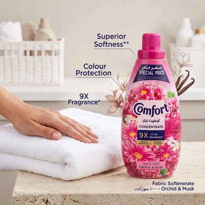 Comfort concentrate Fabric Softener – Orchid & Musk, 905ml | 9X Fragrance | Colour Protection | Superior Softness