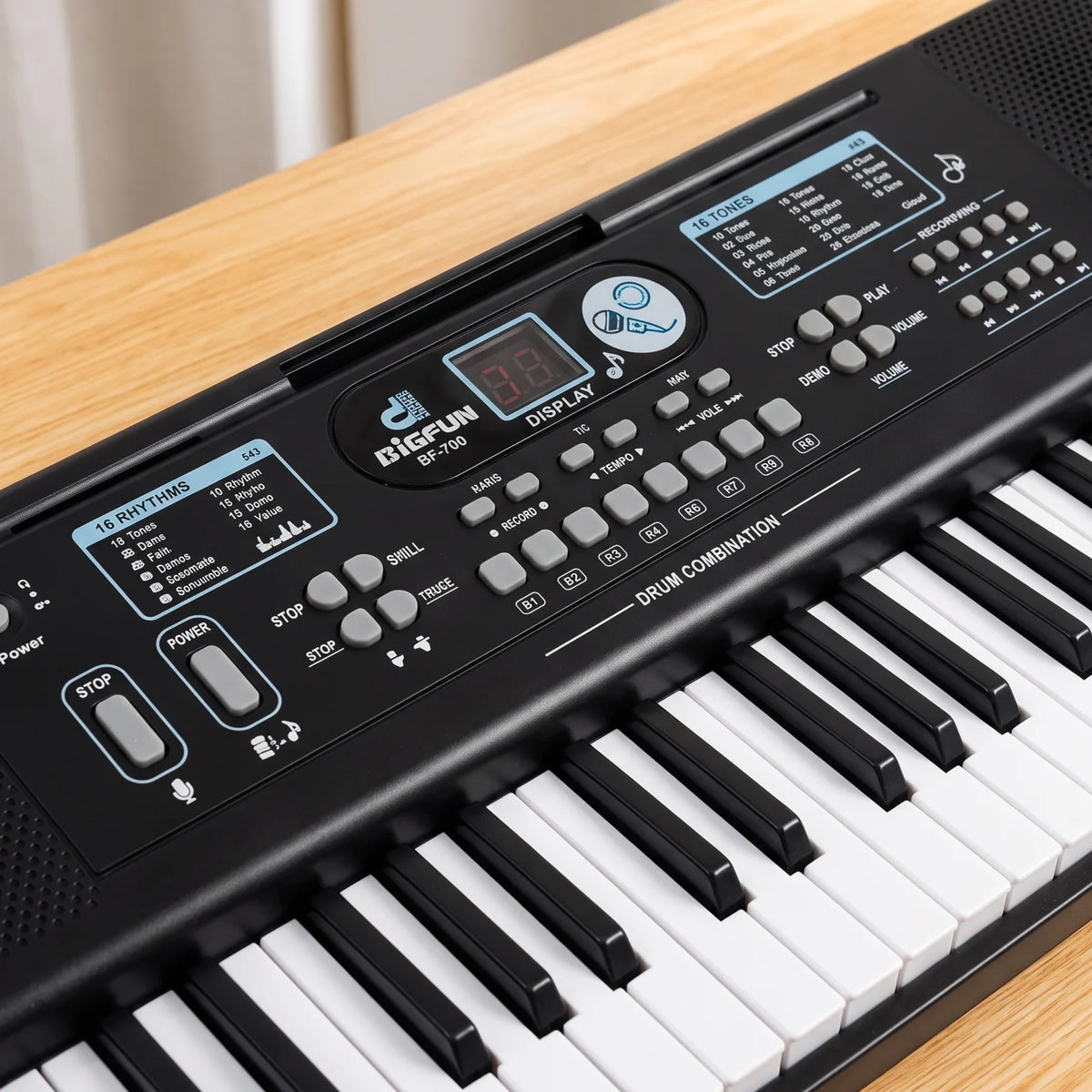 BIGFUN ELECTRONIC PIANO BF-700 – 61-Key Black Keyboard | 10 Rhythms, 16 Tones, Display, Speakers & Demo, Recording and Tempo Controls