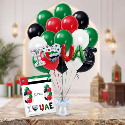 UAE National Day Bouquet Balloons – 21 Pieces | Multicolor Party Balloon Set for Air or Helium