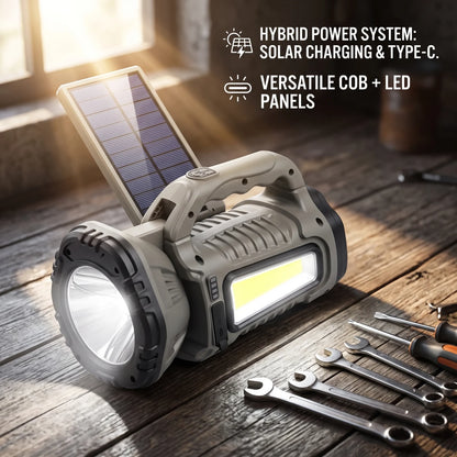 Hurry.bolt Handheld Work Light – Solar Charging, Gray and Black, 11 x 9 x 18 cm Portable Light with Multiple Panels