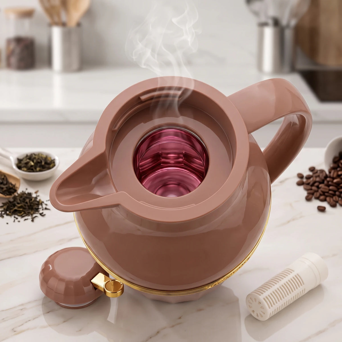 HAMID Brown and golden vaccum flask 2.0 Liters – Leak Proof | Keeps Tea Hot 12 Hours and Drinks Cold 24 Hours
