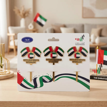 I&A Collection UAE National Day Acrylic Decor Set of 3 Pieces | Flag-Themed Hanging Ornaments in Red, Green, Black, White and Gold
