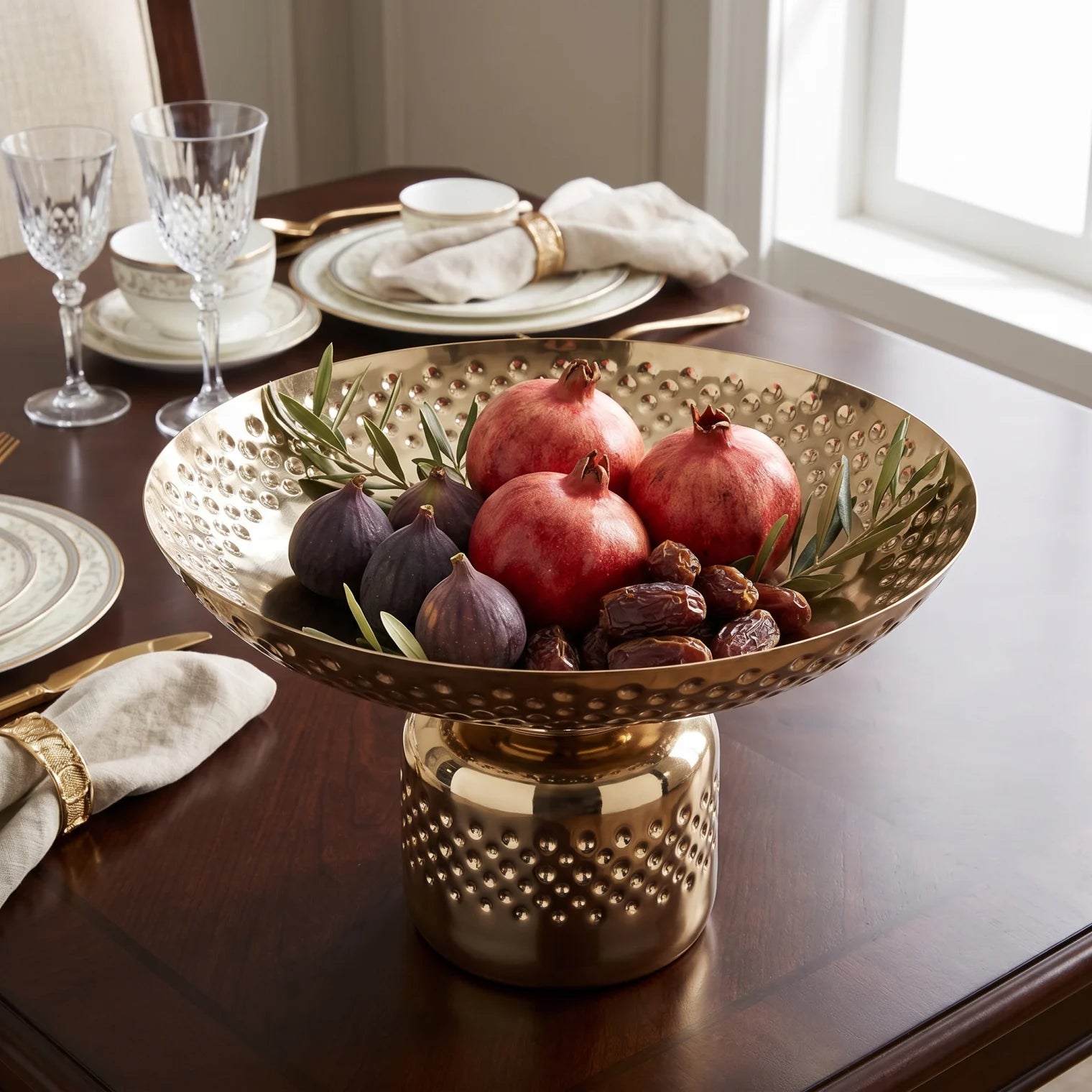 Gold-Toned Metal Decorative Bowl (Extra Large) – 25 x 36 x 36 cm | Raised Pedestal | Perforated Pattern | Home Decor