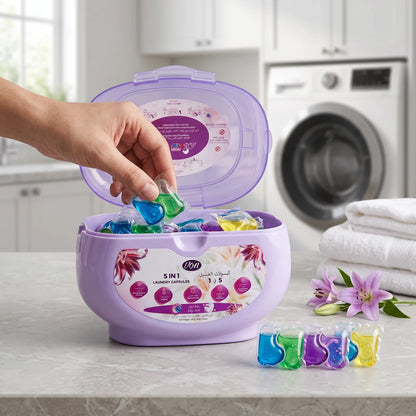 VON 5 IN 1 Laundry Capsules, Lily Scent, 18 Pieces x 20g (360g) | Deep Cleaning, Softener, Color Protection, Anti-Bacterial & De-Mite
