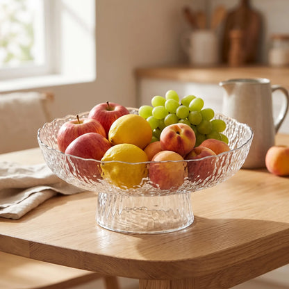 Decorative Hammered-Glass Pedestal Fruit Bowl – 20 cm Round Bowl with Ruffled Rim and 10 cm Base