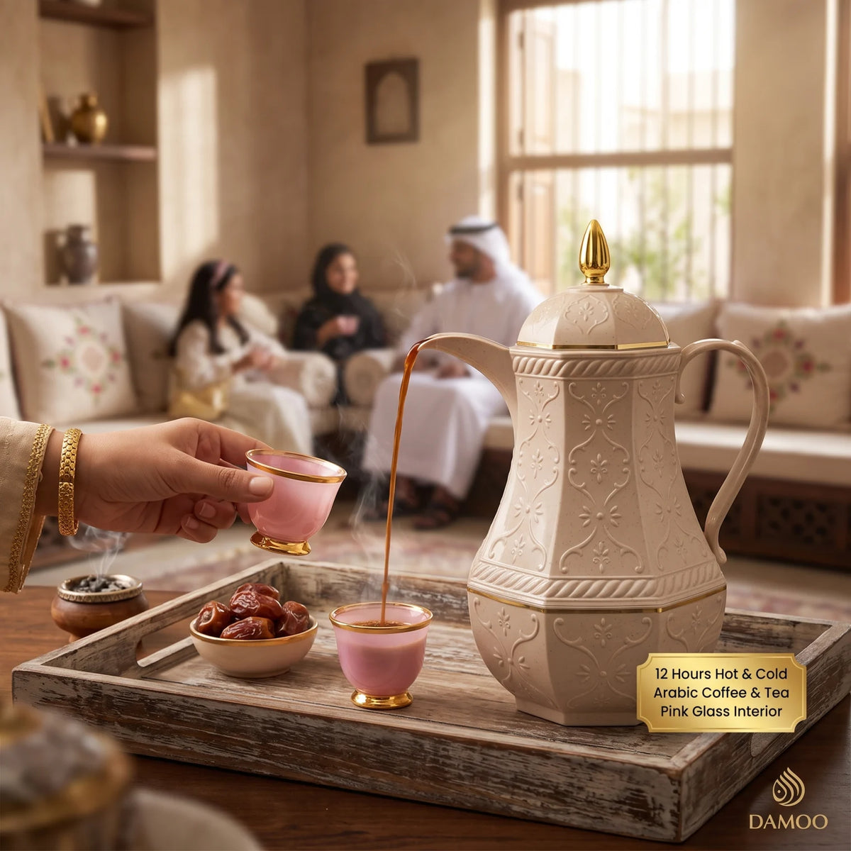 Rose 0.6L Vacuum Flask – 12-Hour Hot and Cold Retention, Leak-Proof Pink Glass Interior for Tea and Arabic Coffee