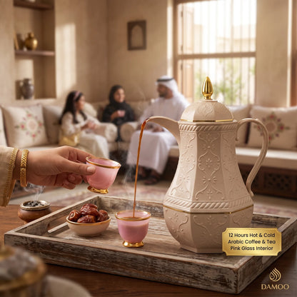 Rose 0.6L Vacuum Flask – 12-Hour Hot and Cold Retention, Leak-Proof Pink Glass Interior for Tea and Arabic Coffee