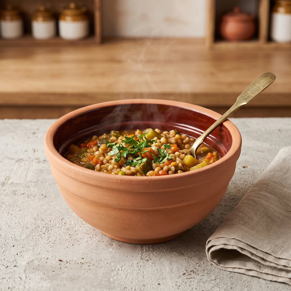 Earthenware Bowl – 18 Cm x 18 Cm x 10 CM | Ridged Terracotta Exterior | Glossy Dark Interior