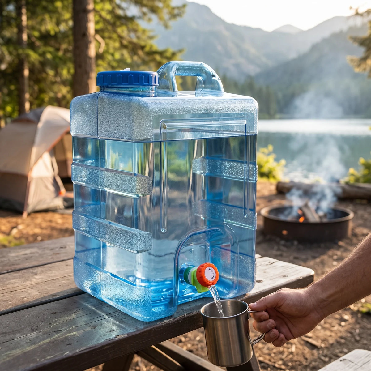 Portable Camping Water Container with Tap – 20 Liters or 24 Liters Blue Plastic Jerry Can with Carry Handle and Screw-On Lid - 24 Liters - Image 3