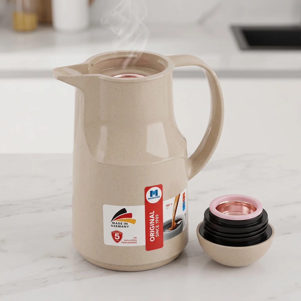 Markutec German-made Beige vaccum flask – 0.5 Litre | Plastic Body | Leak Proof | Keeps Tea and Coffee Hot or Cold