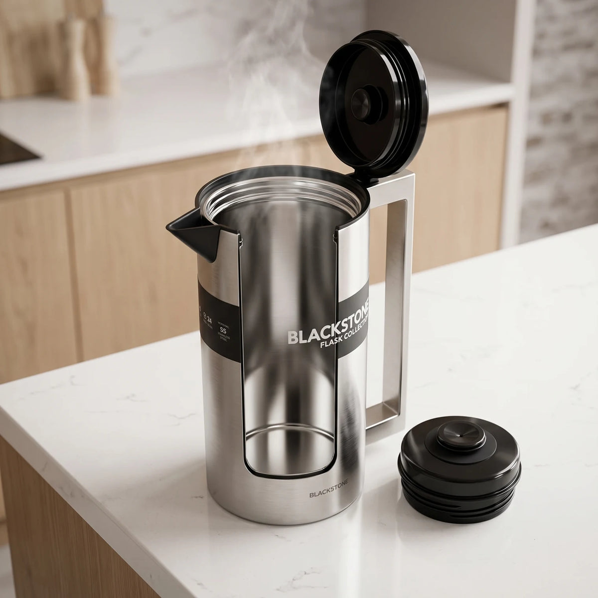 BLACKSTONE Stainless Steel Vacuum Flask 1.5 Litre – Leak-Proof Tea and Coffee Flask, Keeps Hot for 12 Hours and Cold for 24 Hours
