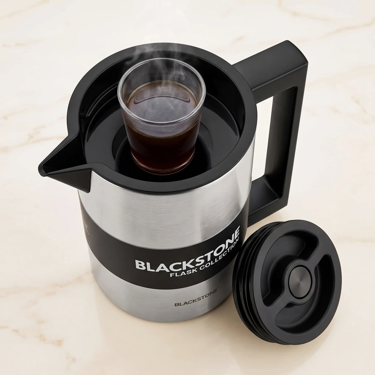 BLACKSTONE Stainless Steel Vacuum Flask – 1.0 Liter | 12-Hour Hot, 24-Hour Cold | Leak-Proof Tea and Coffee Flask