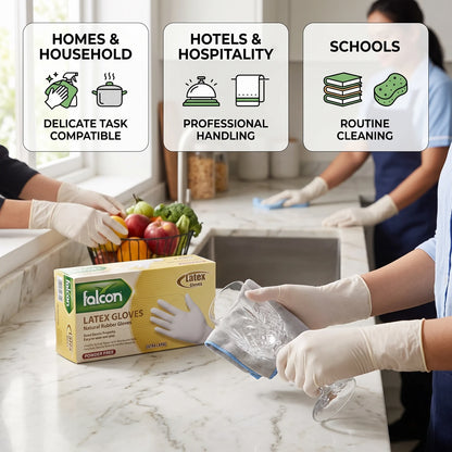 falcon Latex Gloves – Extra Large, 95 Pieces | Powder-Free Natural Rubber Household Gloves