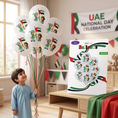 UAE national day 8 pieces balloons set – UAE Flag-Themed Red, Green, White & Black Decorations with Cartoon Children