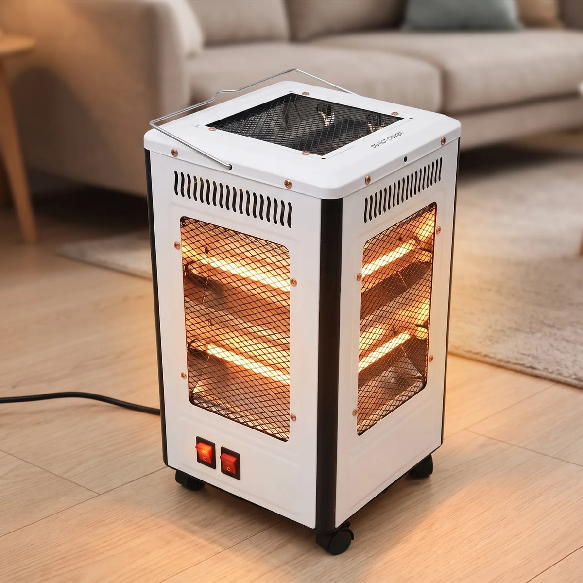 QUARTZ HEATER with Dual Tubes, Protective Mesh Panels, Rocker Switches and Carry Handle