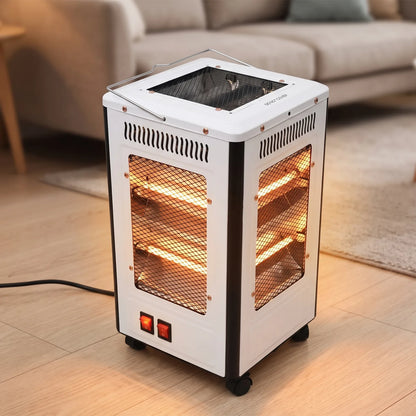 QUARTZ HEATER with Dual Tubes, Protective Mesh Panels, Rocker Switches and Carry Handle