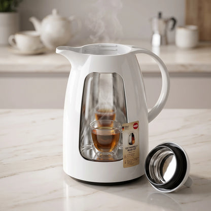 Emsa Auberge Quick Tip White Vacuum Flask – 1.5 Litre | Leak Proof | Keeps Drinks Hot for 12 Hours and Cold for 24 Hours