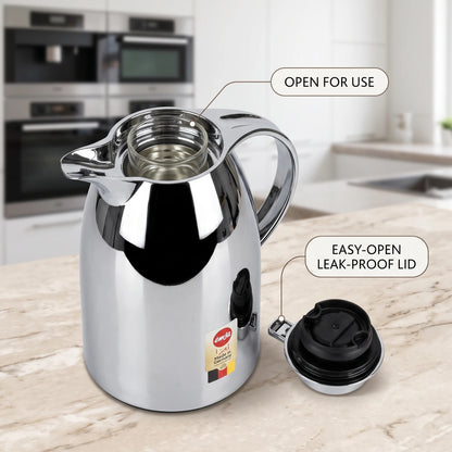 Emsa Auberge Chrome Flask 2.0 Liters – Premium Plastic Tea and Coffee Flask | Leak-Proof, Keeps Drinks Hot or Cold