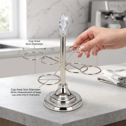 Ansa Steel Cawa Cup Holder – 6-Cup Arabic Coffee Stand | Freestanding Tabletop Rack with Decorative Base, 28 cm Height, 23 x 23 cm Footprint - Silver - Image 3