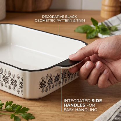 Ceramic Oven-Safe Baking & Serving Dish – 25 CM x 18 CM x 5 CM | Rectangular Bakeware with Handles | Decorative Glazed Finish | Black or Brown - Black - Image 3
