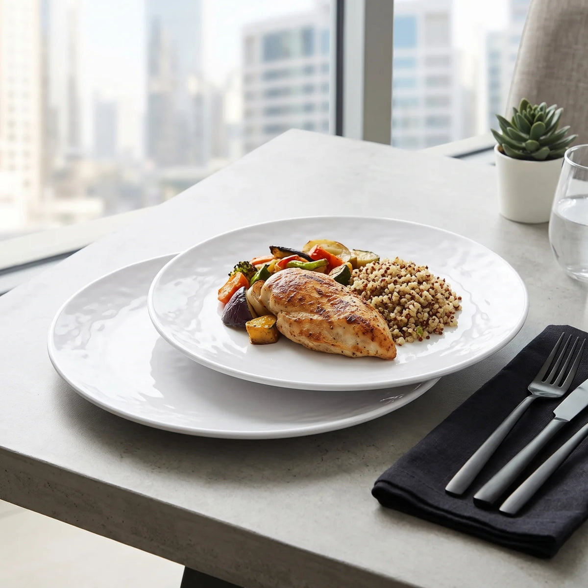 Elite Melamine 11 Inches Dinner Plate – White Round Serving Plate with Raised Rim and Plain Design for Everyday Dining