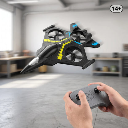 4-Axis UAV 4D-V62 Remote-Controlled Quadcopter Drone – Black with Yellow and Blue Accents, Remote Control, 14+
