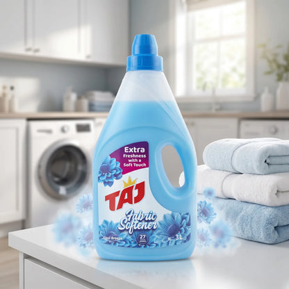 Taj Fabric Softener Cool Breeze – 3 Liters | Extra Freshness | Soft Touch | 27 Washes