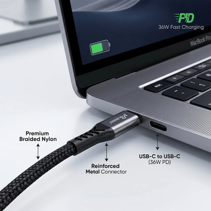 MPBLBERRI Type-C to Type-C PD Charging Cable – 2M, 36W, Black, Braided USB-C Cable