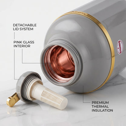 HAMID Grey and golden vaccum flask – 2.0 Liters | Leak Proof | Keeps Tea and Coffee Hot or Cold
