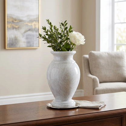 Marble flower Vase – 19 x 12 x 12 cm | White Decorative Vase with Rounded Body and Flared Rim