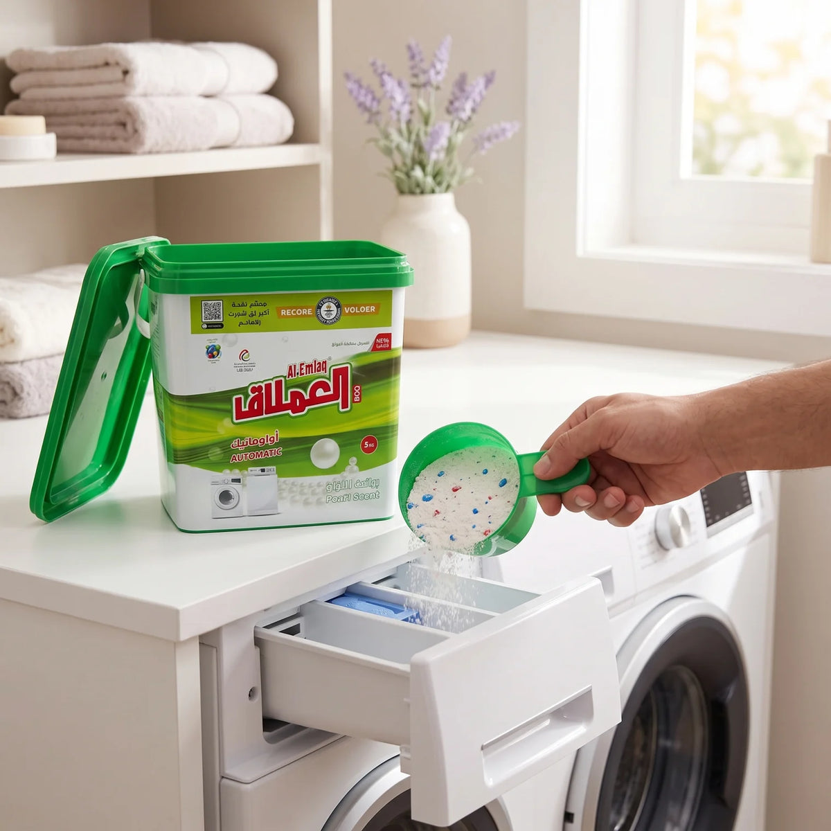 Al Emlaq Giant Laundry Detergent Powder 5 KG – Pearl Scent with Perfumed Capsules | Automatic Washing Machine Laundry Care